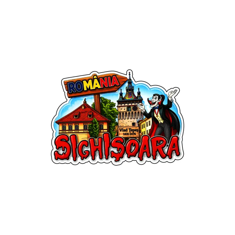 Dracula, sighisoara, magnet lemn, suvenir gift shop romania, model mgs223